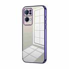 For OPPO Reno7 Pro Transparent Plating Fine Hole Phone Case(Purple) - 1