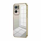 For OPPO Reno7 Pro Transparent Plating Fine Hole Phone Case(Gold) - 1