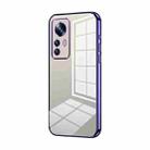 For Xiaomi 12T Pro Transparent Plating Fine Hole Phone Case(Purple) - 1