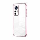 For Xiaomi 12T Pro Transparent Plating Fine Hole Phone Case(Pink) - 1