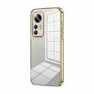 For Xiaomi 12T Pro Transparent Plating Fine Hole Phone Case(Gold) - 1