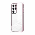 For Samsung Galaxy S21 Ultra 5G Transparent Plating Fine Hole Phone Case(Pink) - 1