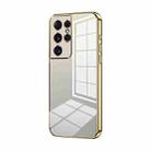 For Samsung Galaxy S21 Ultra 5G Transparent Plating Fine Hole Phone Case(Gold) - 1