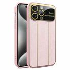 For iPhone 15 Pro Max Electroplating Litchi Grain Large Window Phone Case(Pink) - 1