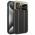 For iPhone 15 Pro Max Electroplating Litchi Grain Large Window Phone Case(Black) - 1