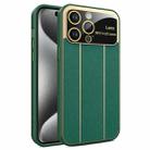 For iPhone 15 Pro Max Electroplating Litchi Grain Large Window Phone Case(Green) - 1