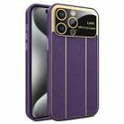 For iPhone 15 Pro Max Electroplating Litchi Grain Large Window Phone Case(Purple) - 1