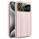 For iPhone 15 Pro Electroplating Litchi Grain Large Window Phone Case(Pink) - 1