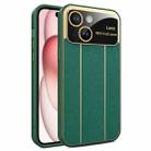 For iPhone 15 Plus Electroplating Litchi Grain Large Window Phone Case(Green) - 1