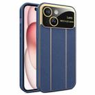 For iPhone 15 Electroplating Litchi Grain Large Window Phone Case(Dark Blue) - 1
