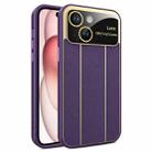 For iPhone 15 Electroplating Litchi Grain Large Window Phone Case(Purple) - 1