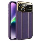 For iPhone 14 Plus Electroplating Litchi Grain Large Window Phone Case(Purple) - 1