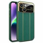 For iPhone 14 Electroplating Litchi Grain Large Window Phone Case(Green) - 1