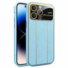 For iPhone 14 Pro Electroplating Litchi Grain Large Window Phone Case(Blue) - 1