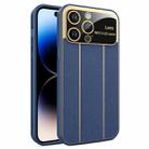 For iPhone 14 Pro Electroplating Litchi Grain Large Window Phone Case(Dark Blue) - 1