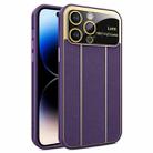 For iPhone 14 Pro Electroplating Litchi Grain Large Window Phone Case(Purple) - 1