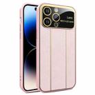 For iPhone 14 Pro Max Electroplating Litchi Grain Large Window Phone Case(Pink) - 1