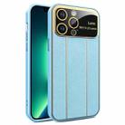 For iPhone 13 Pro Max Electroplating Litchi Grain Large Window Phone Case(Blue) - 1
