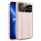 For iPhone 13 Pro Electroplating Litchi Grain Large Window Phone Case(Pink) - 1