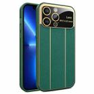 For iPhone 13 Pro Electroplating Litchi Grain Large Window Phone Case(Green) - 1