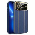 For iPhone 13 Pro Electroplating Litchi Grain Large Window Phone Case(Dark Blue) - 1