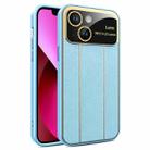 For iPhone 13 Electroplating Litchi Grain Large Window Phone Case(Blue) - 1