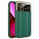 For iPhone 13 Electroplating Litchi Grain Large Window Phone Case(Green) - 1