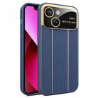 For iPhone 13 Electroplating Litchi Grain Large Window Phone Case(Dark Blue) - 1