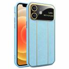 For iPhone 12 Electroplating Litchi Grain Large Window Phone Case(Blue) - 1