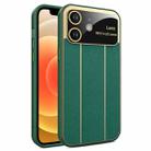 For iPhone 12 Electroplating Litchi Grain Large Window Phone Case(Green) - 1