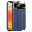 For iPhone 12 Electroplating Litchi Grain Large Window Phone Case(Dark Blue) - 1