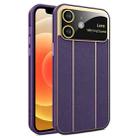 For iPhone 12 Electroplating Litchi Grain Large Window Phone Case(Purple) - 1