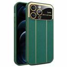 For iPhone 12 Pro Max Electroplating Litchi Grain Large Window Phone Case(Green) - 1