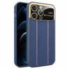 For iPhone 12 Pro Max Electroplating Litchi Grain Large Window Phone Case(Dark Blue) - 1