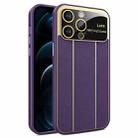 For iPhone 12 Pro Max Electroplating Litchi Grain Large Window Phone Case(Purple) - 1