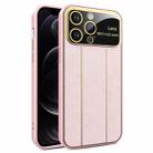 For iPhone 12 Pro Electroplating Litchi Grain Large Window Phone Case(Pink) - 1