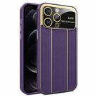For iPhone 12 Pro Electroplating Litchi Grain Large Window Phone Case(Purple) - 1