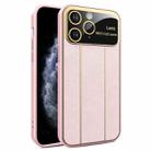 For iPhone 11 Pro Max Electroplating Litchi Grain Large Window Phone Case(Pink) - 1