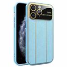 For iPhone 11 Pro Max Electroplating Litchi Grain Large Window Phone Case(Blue) - 1