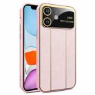 For iPhone 11 Electroplating Litchi Grain Large Window Phone Case(Pink) - 1