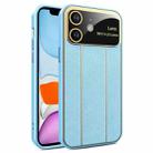 For iPhone 11 Electroplating Litchi Grain Large Window Phone Case(Blue) - 1
