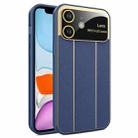 For iPhone 11 Electroplating Litchi Grain Large Window Phone Case(Dark Blue) - 1