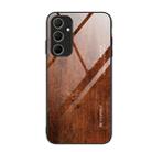 For Samsung Galaxy A35 5G Wood Grain Glass Phone Case(Dark Brown) - 1
