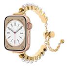 For Apple Watch Series 9 45mm Pearl Bracelet Metal Watch Band(Gold) - 1