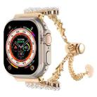 For Apple Watch Ultra 2 49mm Pearl Round Zinc Alloy Chain Metal Watch Band(Gold) - 1