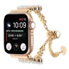 For Apple Watch Series 8 45mm Pearl Round Zinc Alloy Chain Metal Watch Band(Gold) - 1
