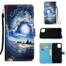 For iPhone 12 mini Painted Flat Texture Leather Case with Lanyard & Card Slot & Wallet & Holder(Waves Sun) - 1