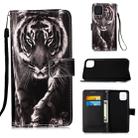 For iPhone 12 mini Painted Flat Texture Leather Case with Lanyard & Card Slot & Wallet & Holder(Black White Tiger) - 1