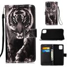 For iPhone 12 / 12 Pro Painted Flat Texture Leather Case with Lanyard & Card Slot & Wallet & Holder(Black White Tiger) - 1