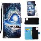 For iPhone 12 Pro Max Painted Flat Texture Leather Case with Lanyard & Card Slot & Wallet & Holder(Waves Sun) - 1
